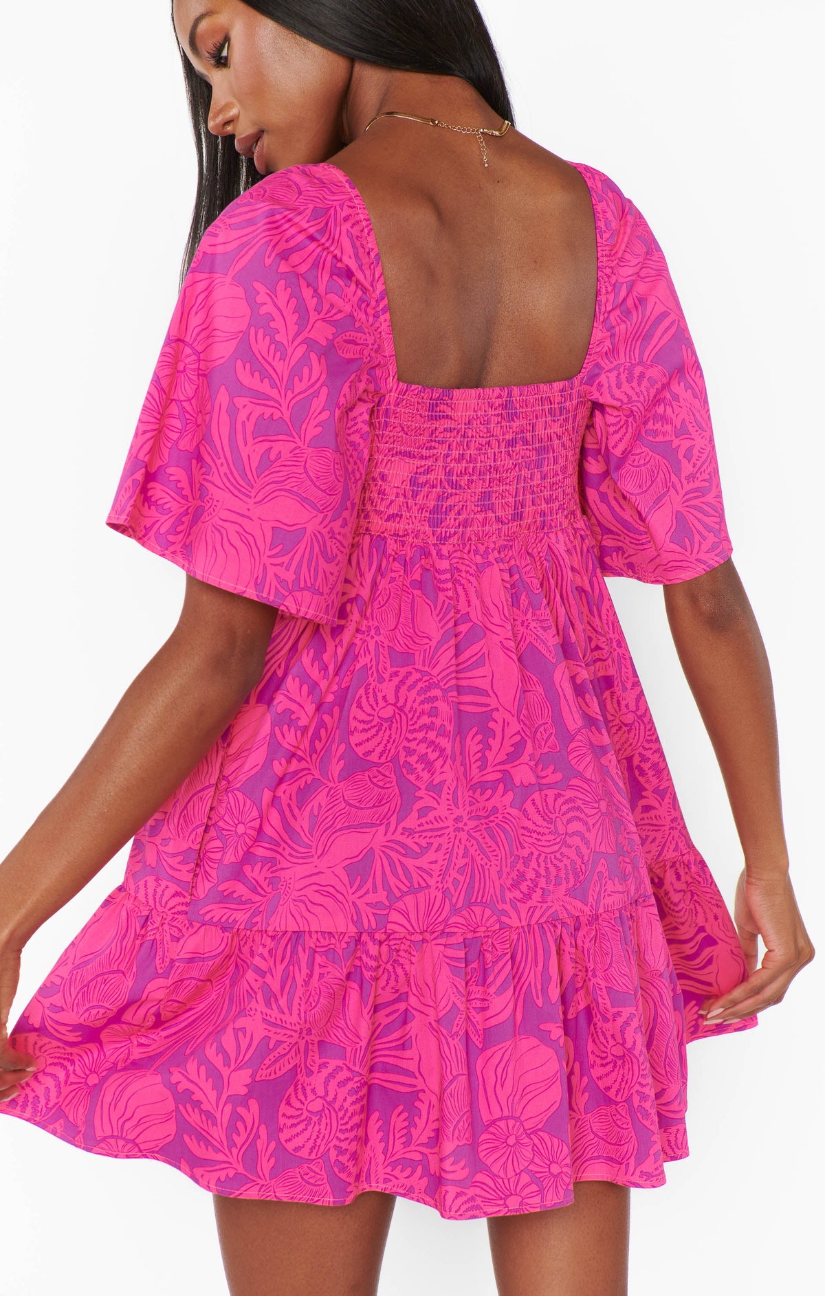 Erin Mini Dress ~ Pink Shells Poplin