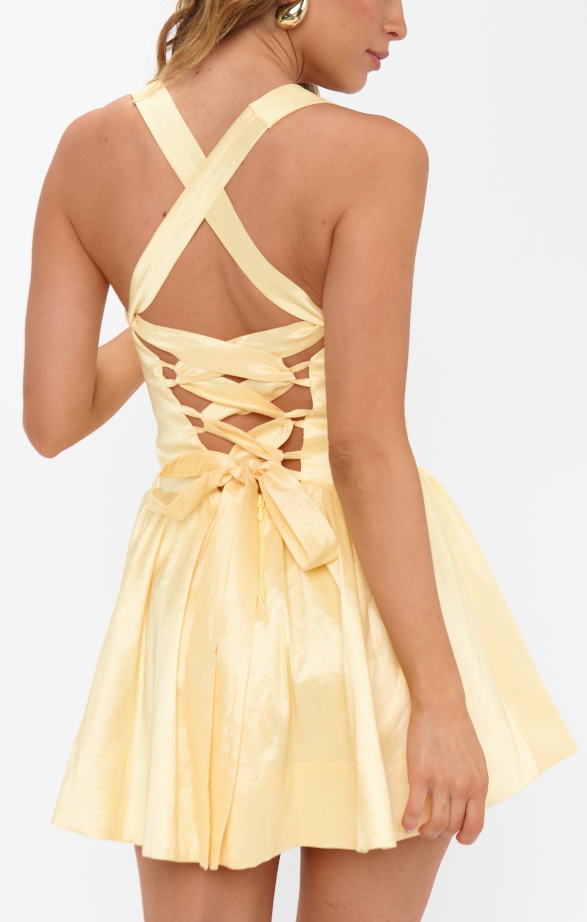 Abigail Mini Dress ~ Pale Yellow Taffeta