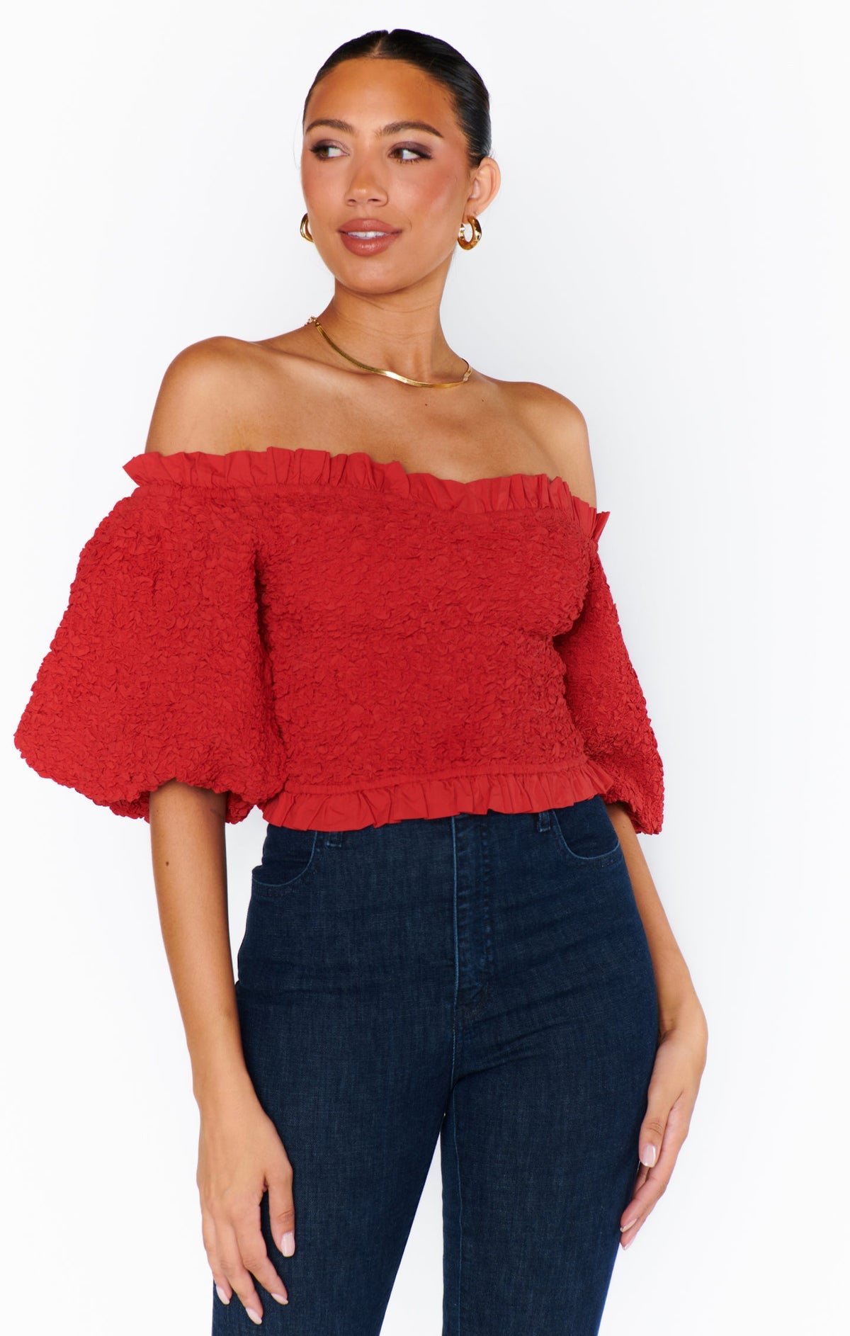 Rom Com Top ~ Red Texture Stretch