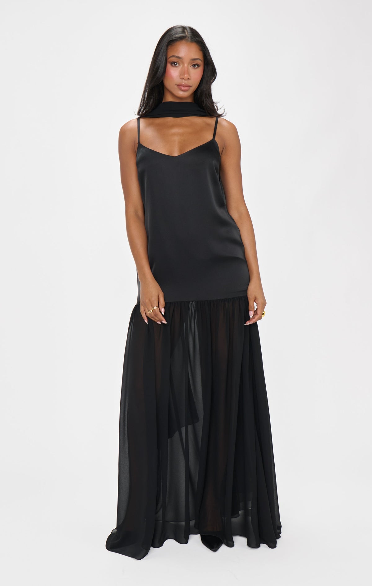 Dalia Maxi Dress ~ Black Luxe Satin