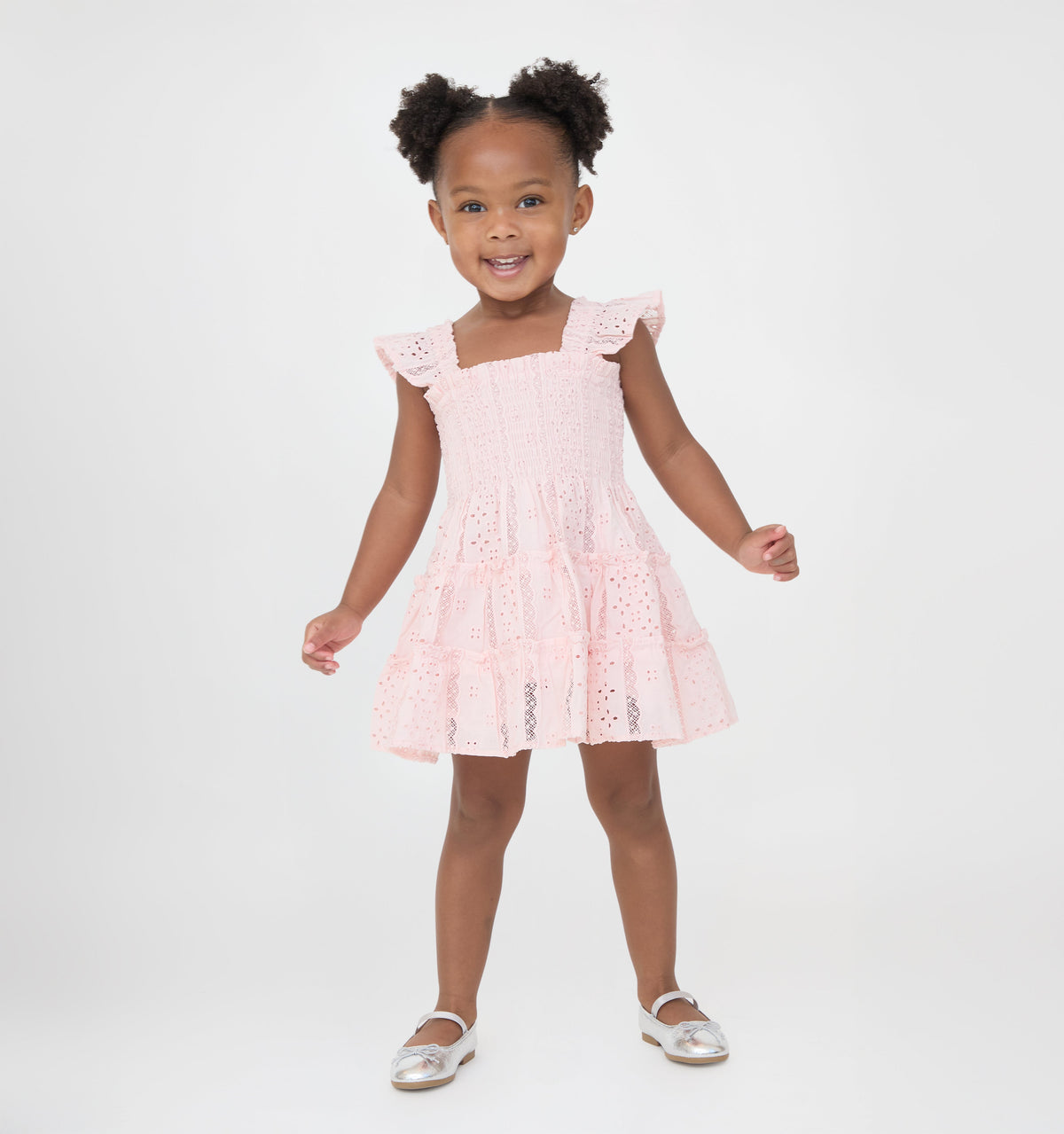 The Baby Ellie Nap Dress - Pink Broderie Voile