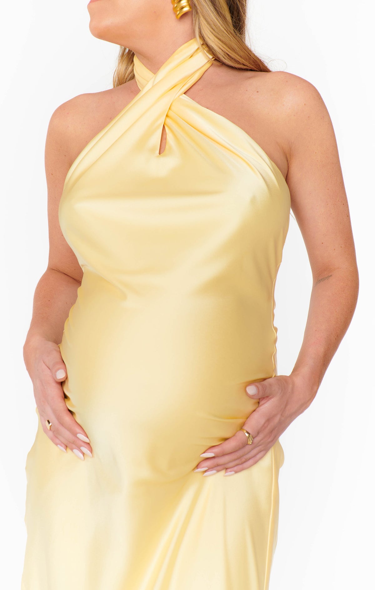 Jasmine Halter Maxi Dress ~ Pale Yellow Luxe Satin