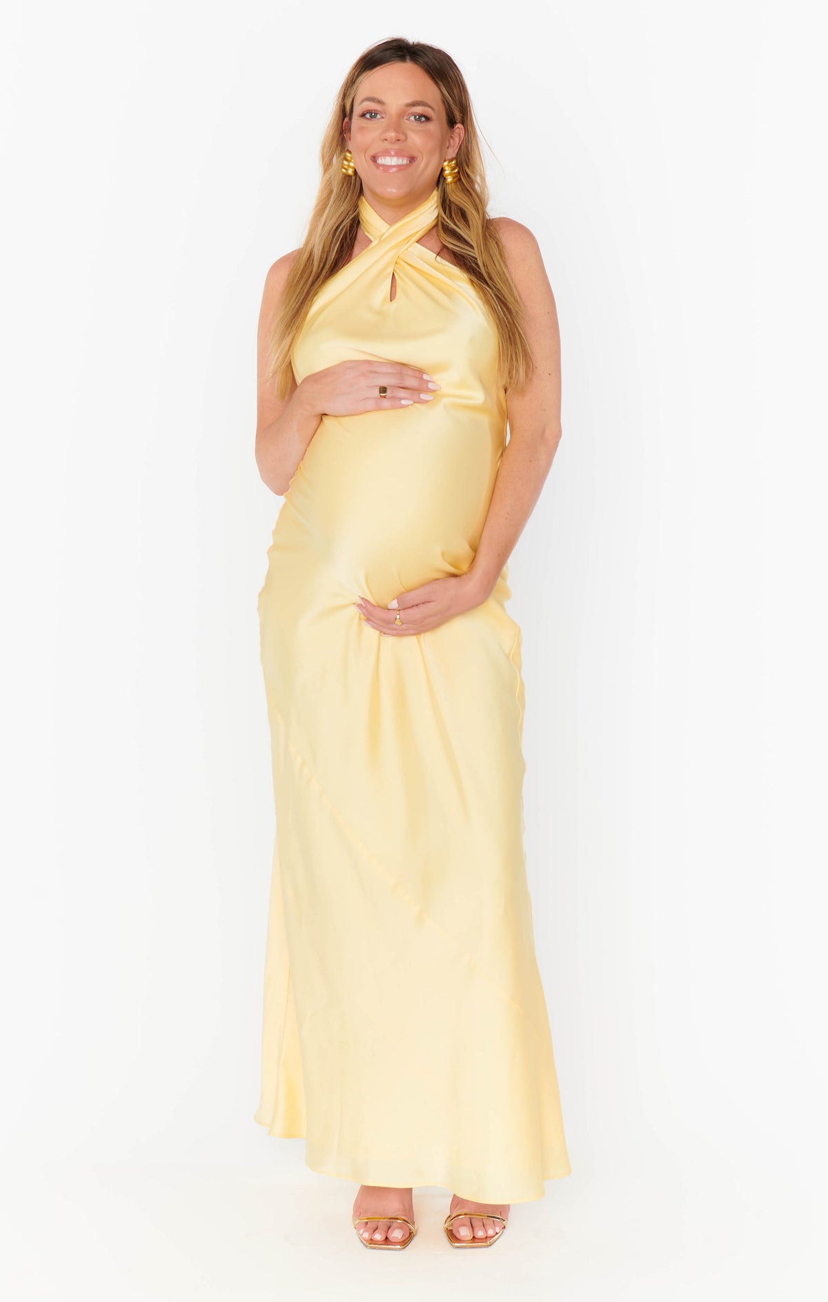 Jasmine Halter Maxi Dress ~ Pale Yellow Luxe Satin