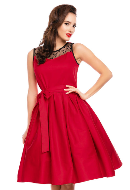 Elizabeth Vintage Style Swing Party Dress in Red - Black