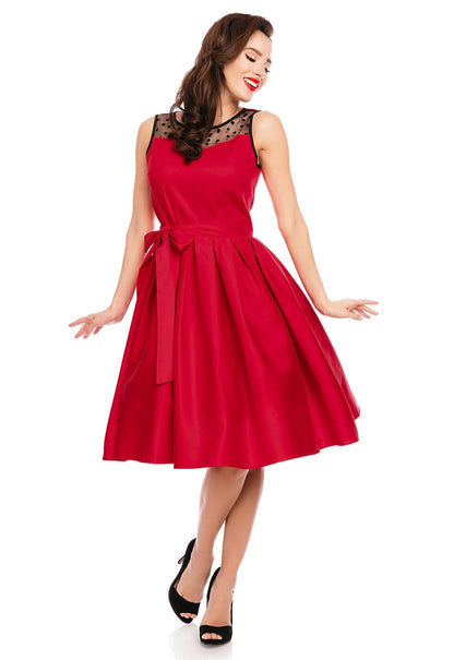 Elizabeth Vintage Style Swing Party Dress in Red - Black
