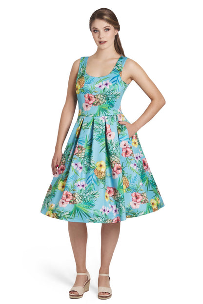 Amanda Blue Tropical Swing Dress