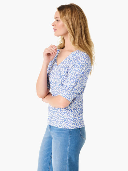 NZT Dotty Ikat Elbow Sleeve V-Neck Tee