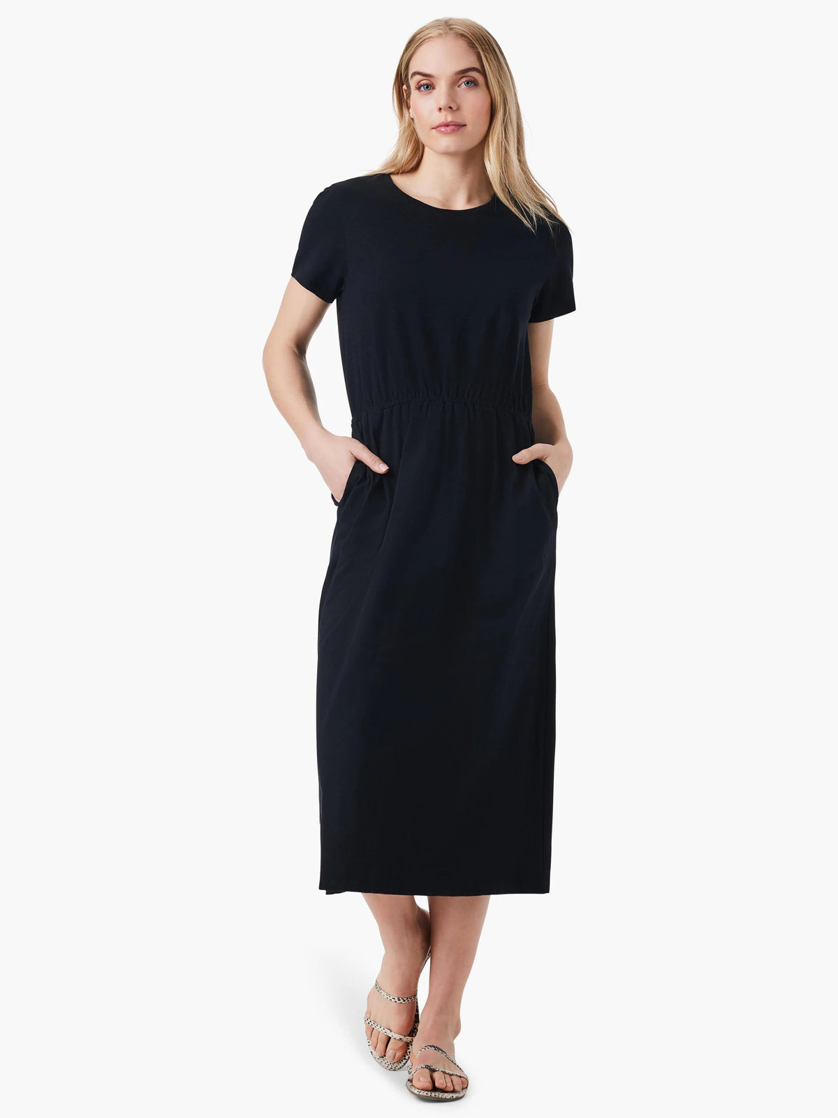 NZT Short Sleeve Side Slit Midi Dress