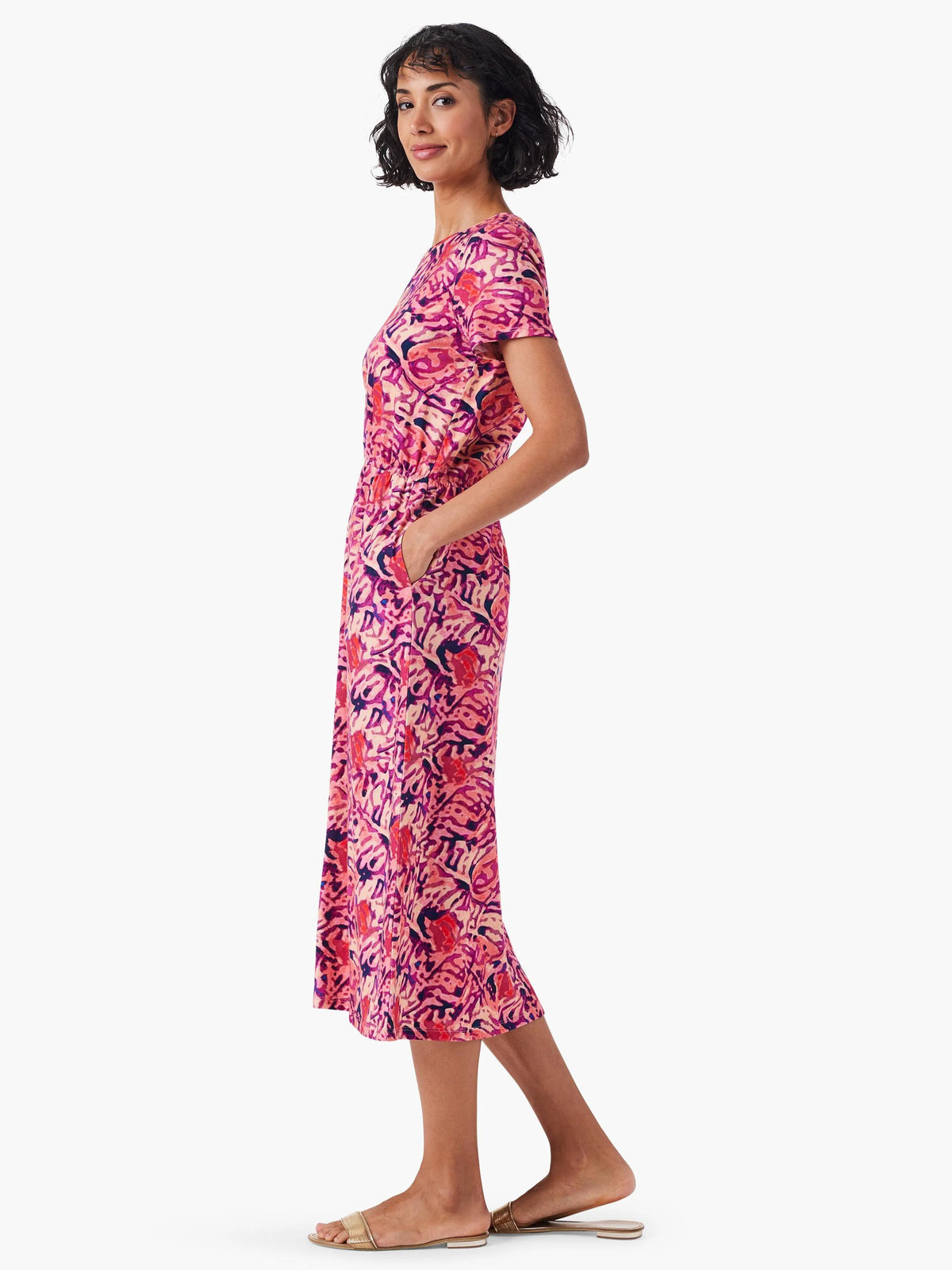 NZT Floral Short Sleeve Slit Midi Dress