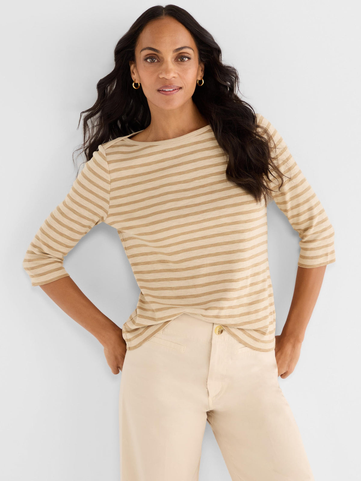 NZT 3/4 Sleeve Stripe Envelope Boat Tee