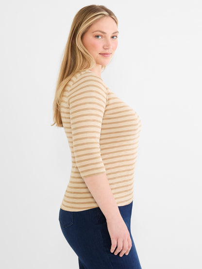 NZT 3/4 Sleeve Stripe Envelope Boat Tee