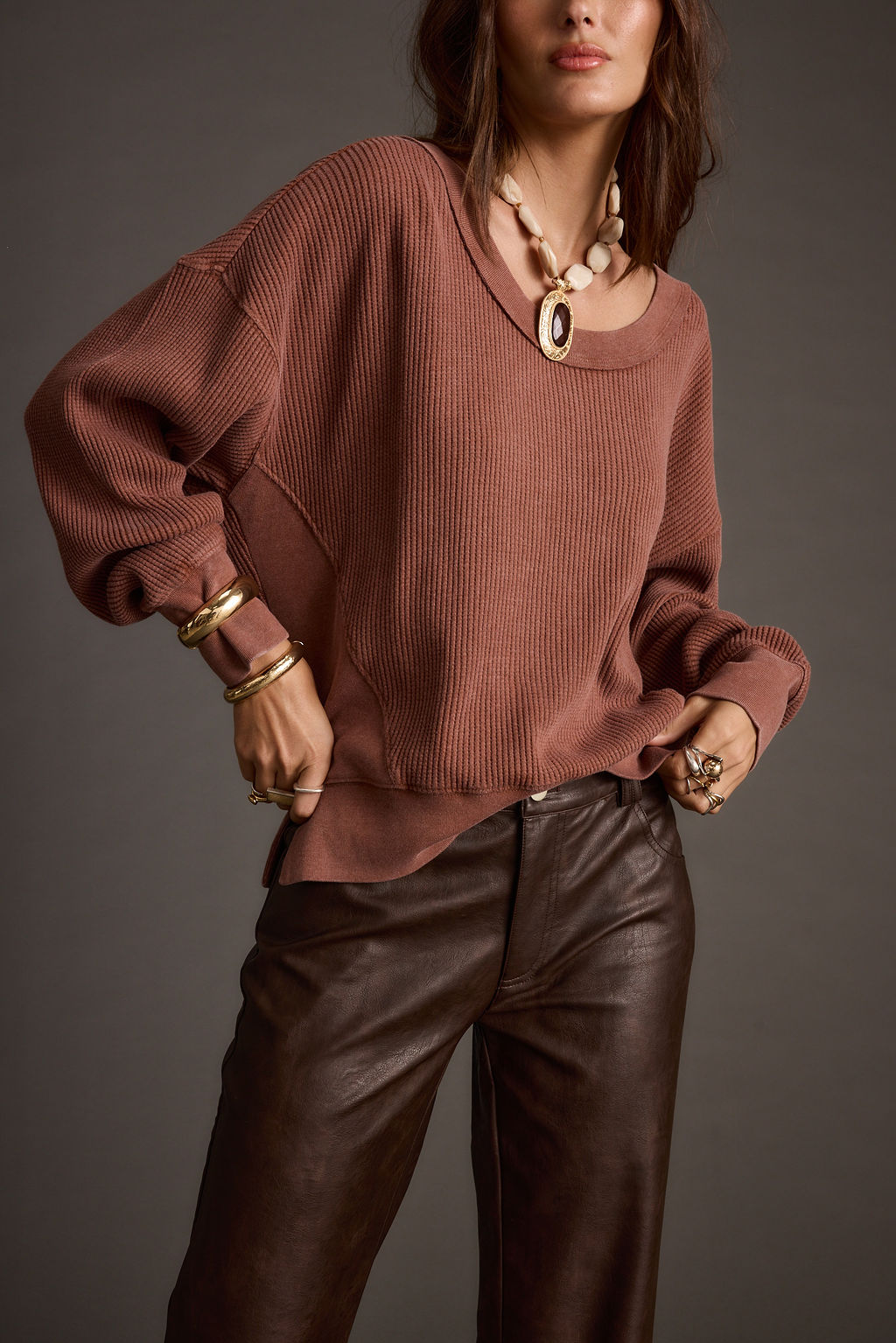 Not Your Ex's Rust Waffle Knit Top
