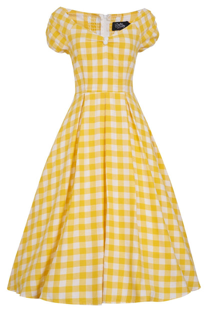 Lily Off Shoulder Yellow Gingham Dress