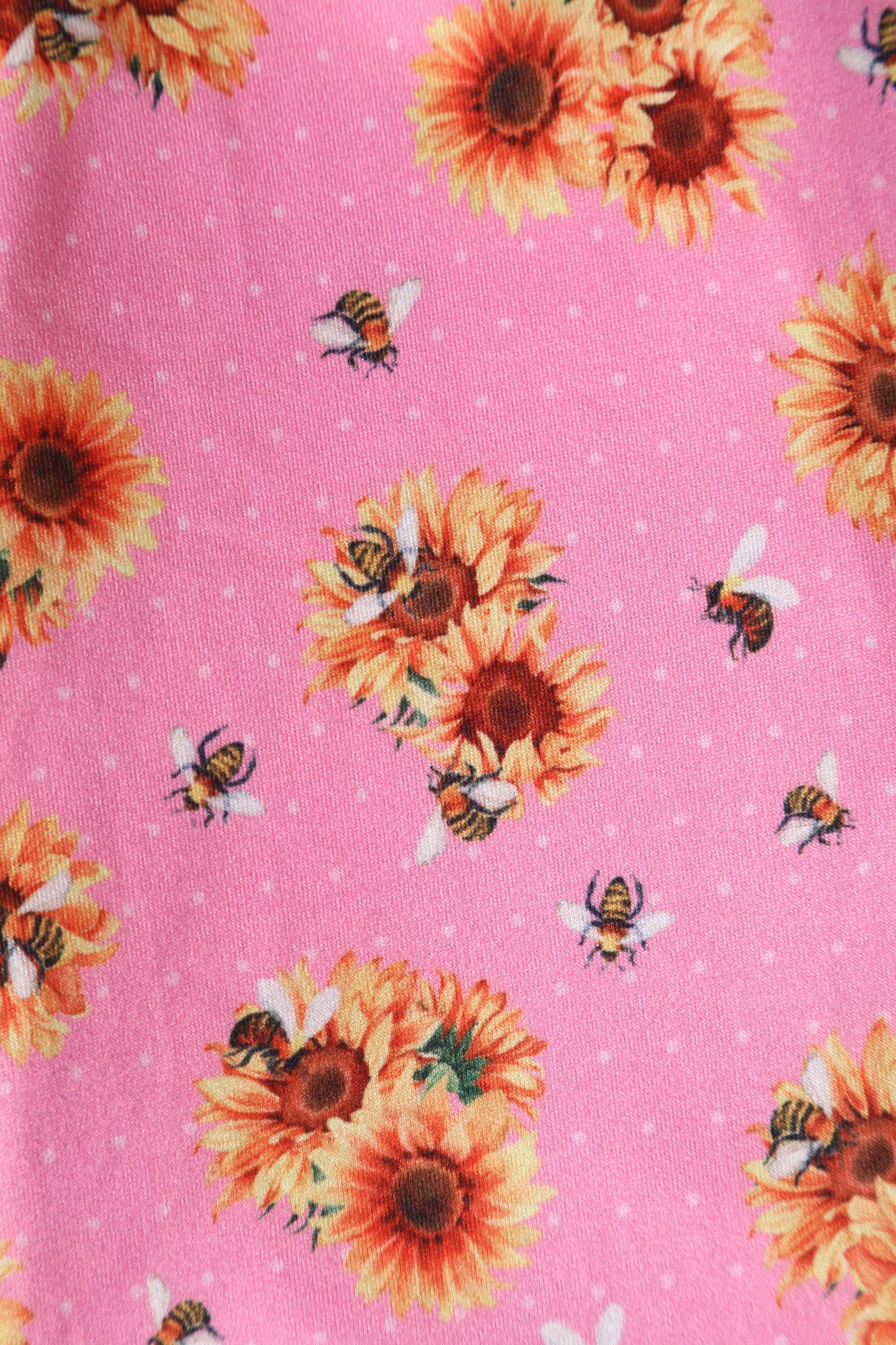 Claudia Pink Cap Sleeved Dress with Sunflowers & Bees