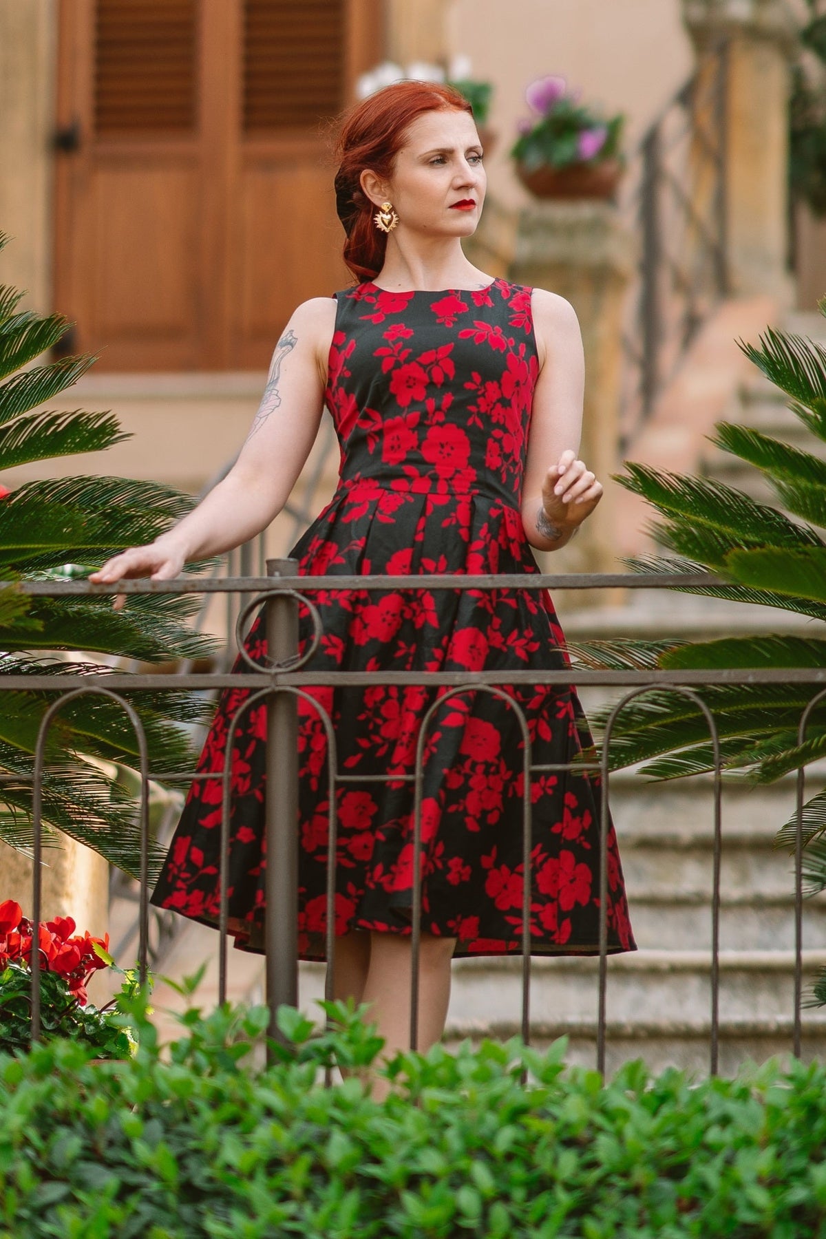 Annie Red Floral Swing Dress