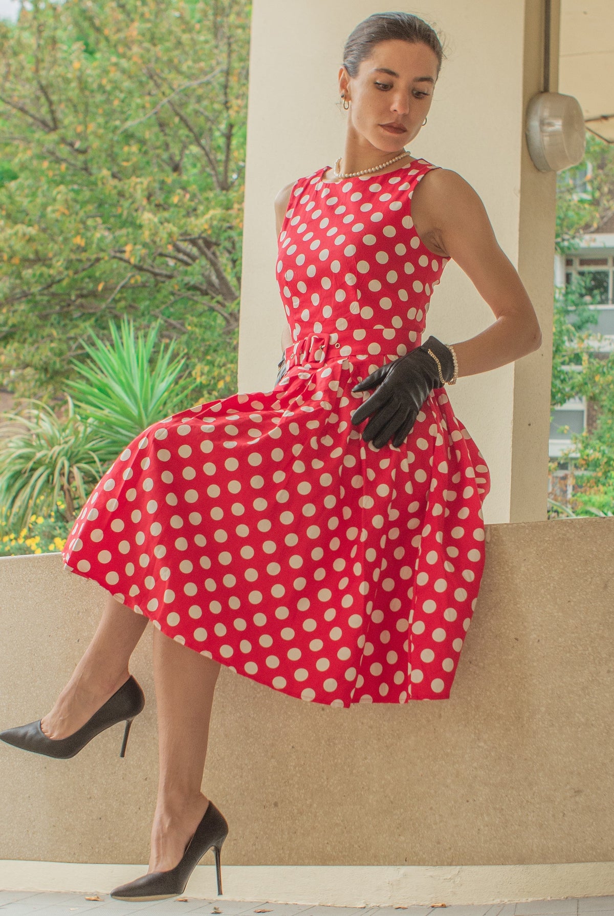 Annie Red and White Polka Dot Swing Dress