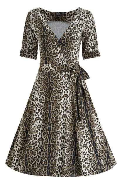 Matilda Retro Leopard Print Casual Wrap Dress