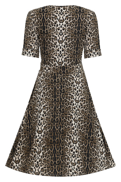 Matilda Retro Leopard Print Casual Wrap Dress