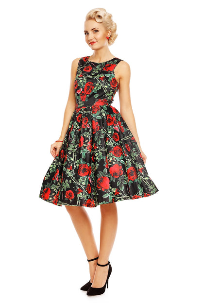 Annie Rose Thorns Floral Retro Dress in Black