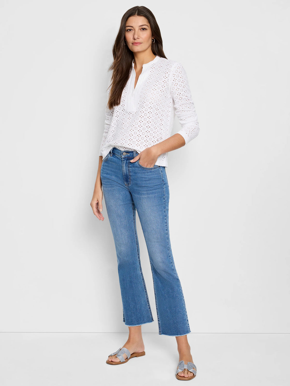 Knit Eyelet Split Neck Top