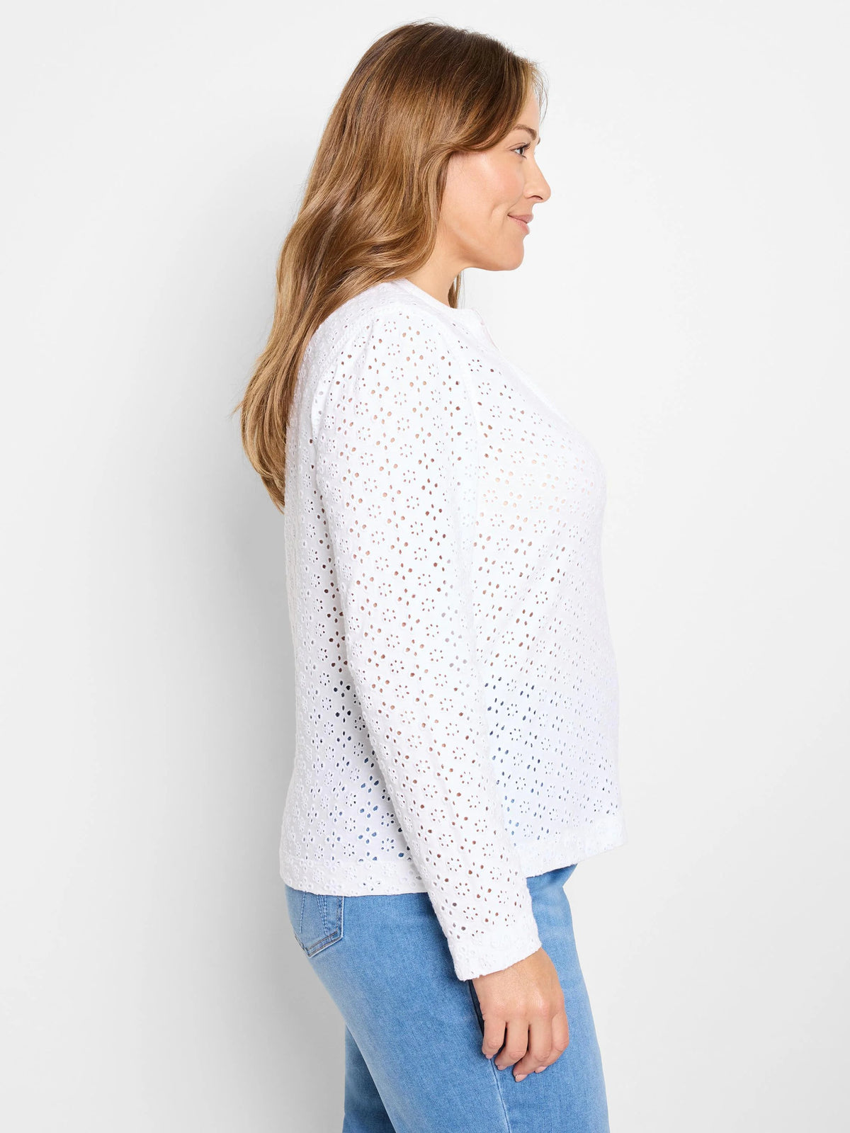 Knit Eyelet Split Neck Top