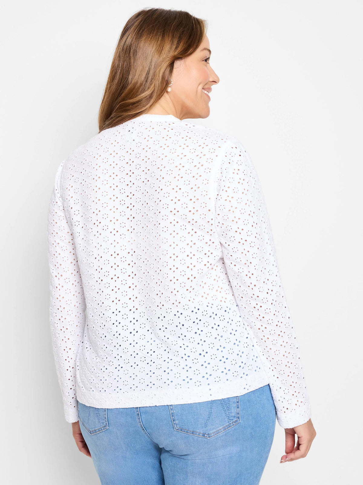 Knit Eyelet Split Neck Top