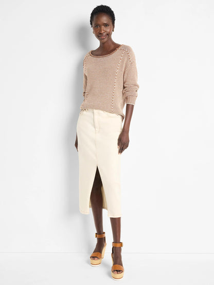 Front Slit Denim Midi Skirt