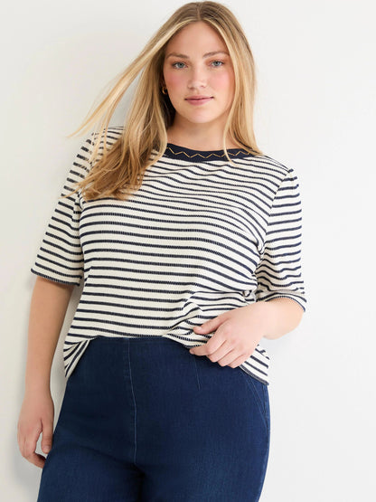 Embroidered Boatneck Top