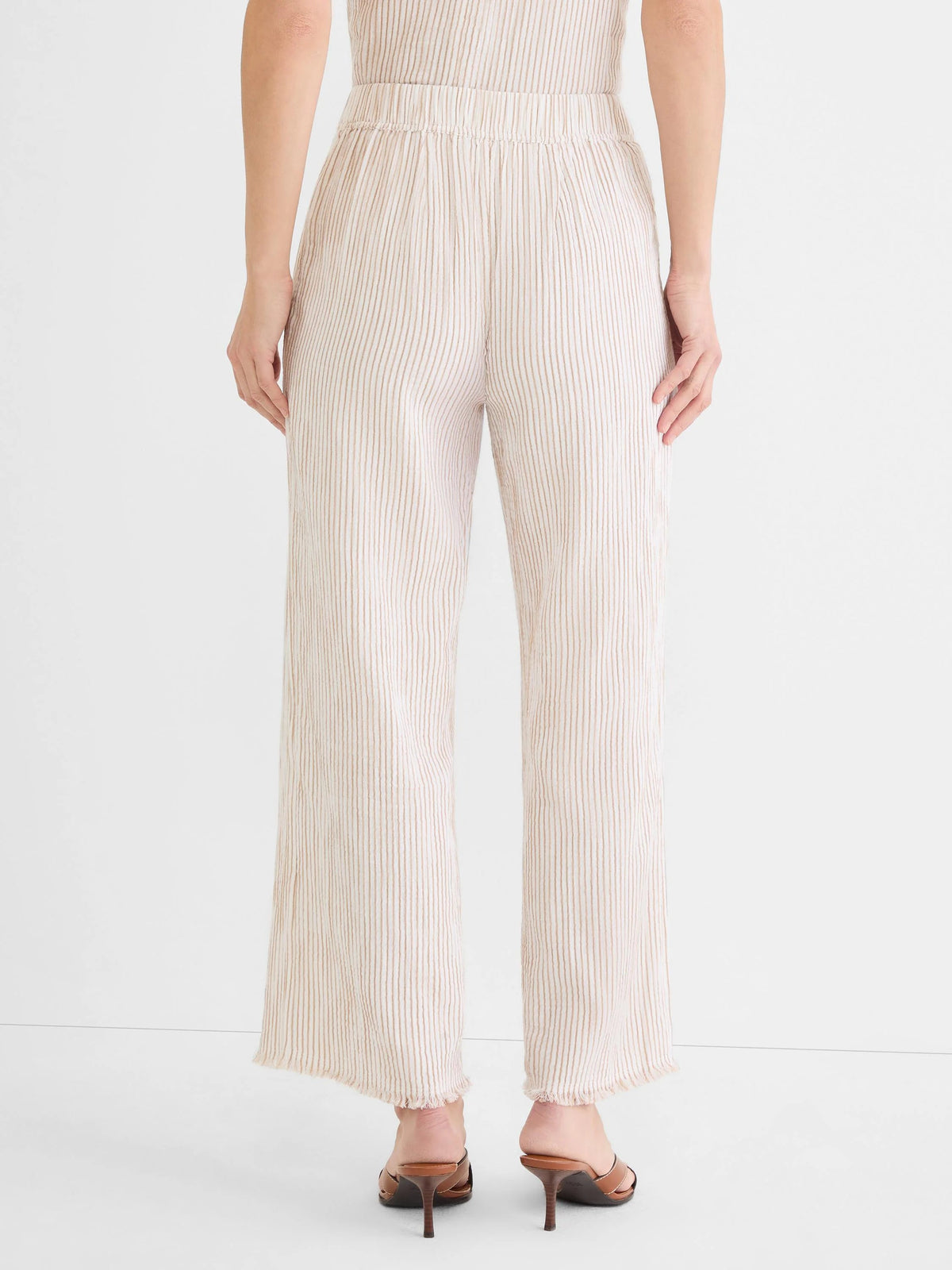 Pinstripe Gauze Wide Leg Ankle Pant