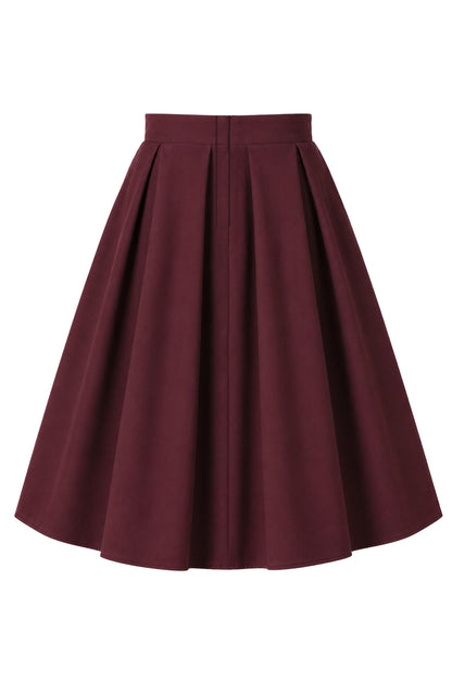 Aisley Wine Red Plain Pleated Skirt