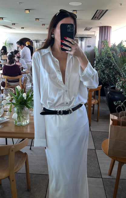 Smith Button Down ~ Ivory Luxe Satin
