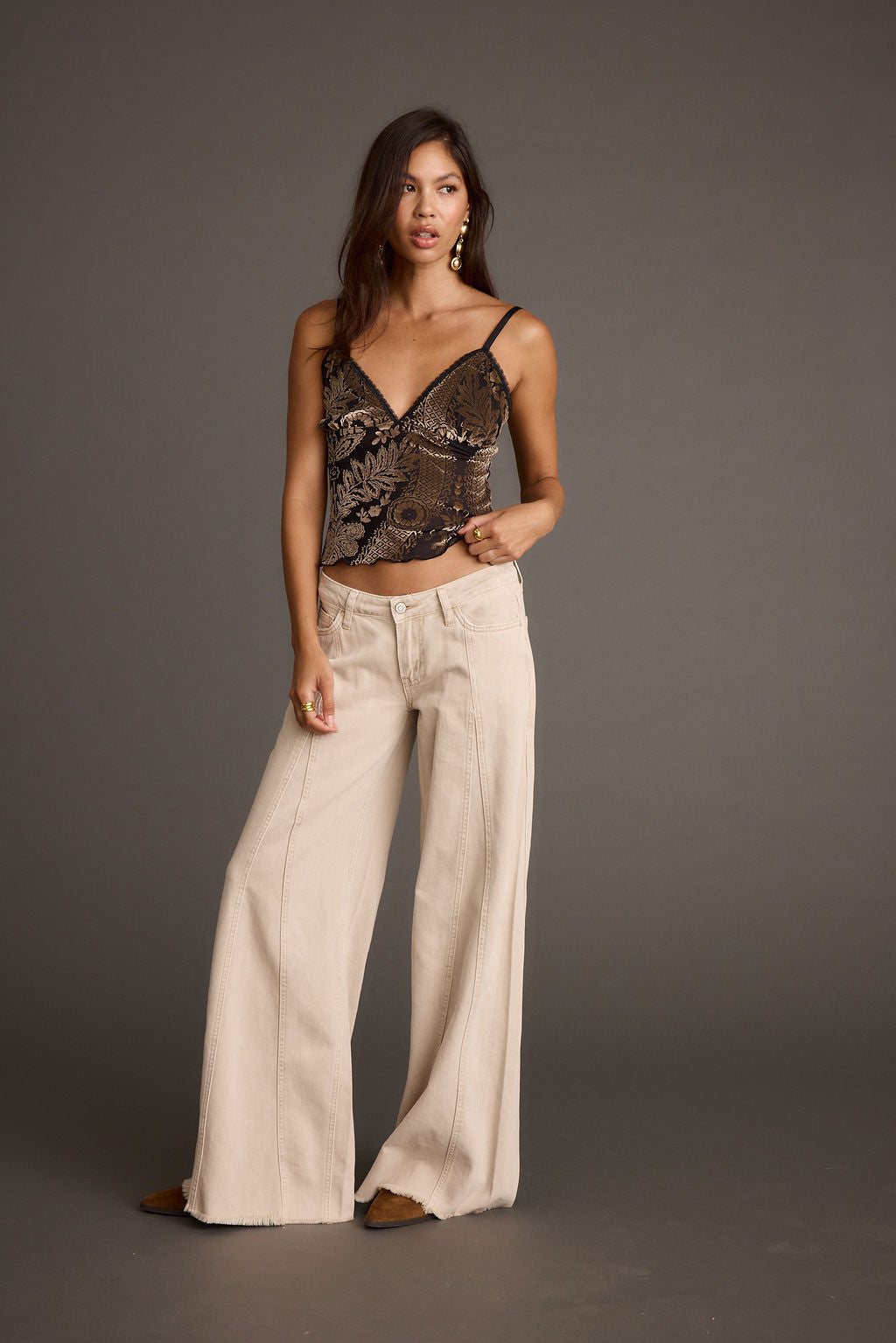 Sierra Beige Low Rise Wide Leg Jean