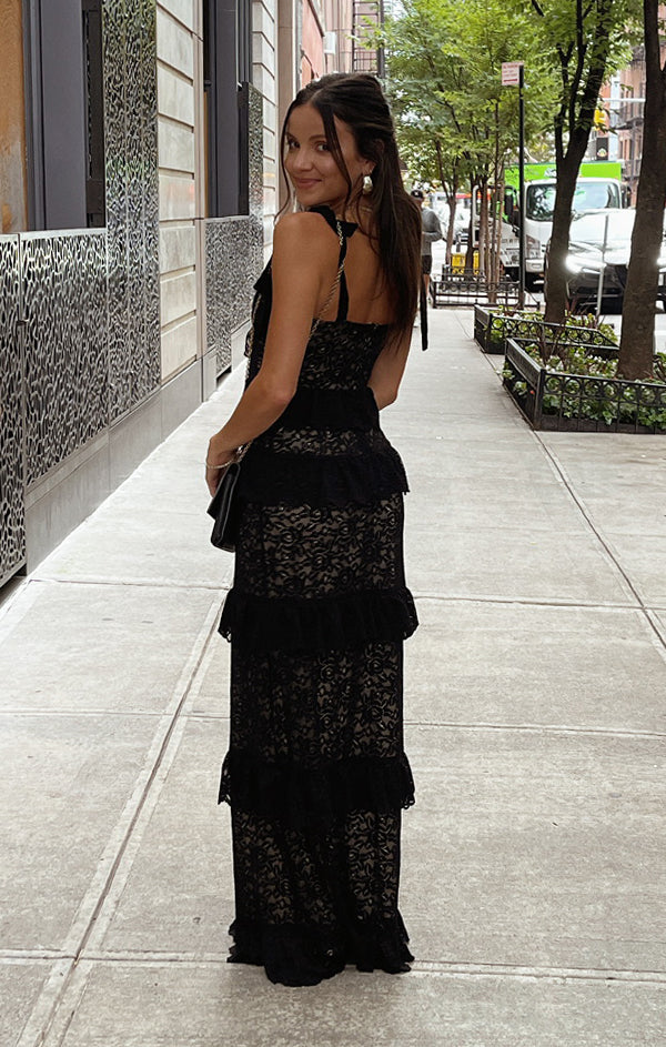 Monique Tie Maxi Dress ~ Black Lovely Lace