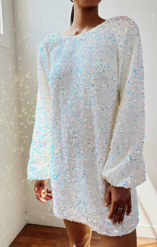 Clarabelle Dress ~ White Sparkle Sequins