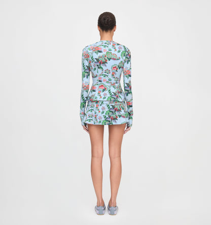 The Alexia Rashguard - Light Blue Jungle Floral
