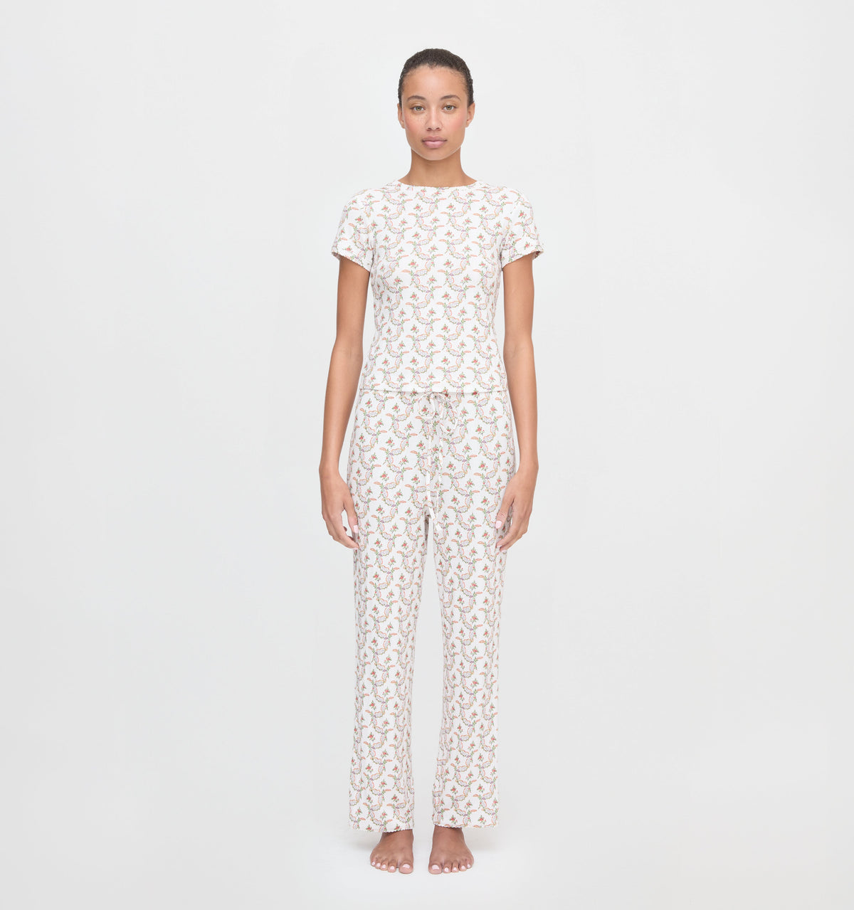 The Cleo Pointelle Set - Pink Ribbon Rose Ikat