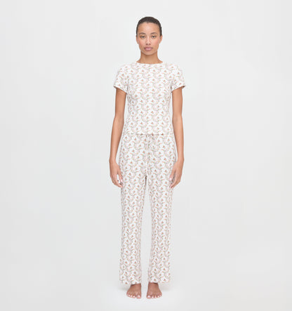 The Cleo Pointelle Set - Pink Ribbon Rose Ikat