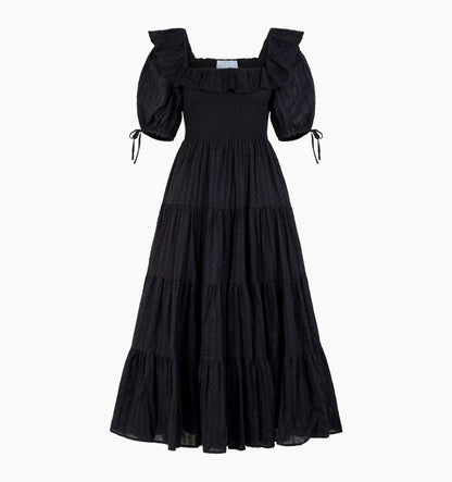 The Corinne Nap Dress - Black Linear Swiss Dot