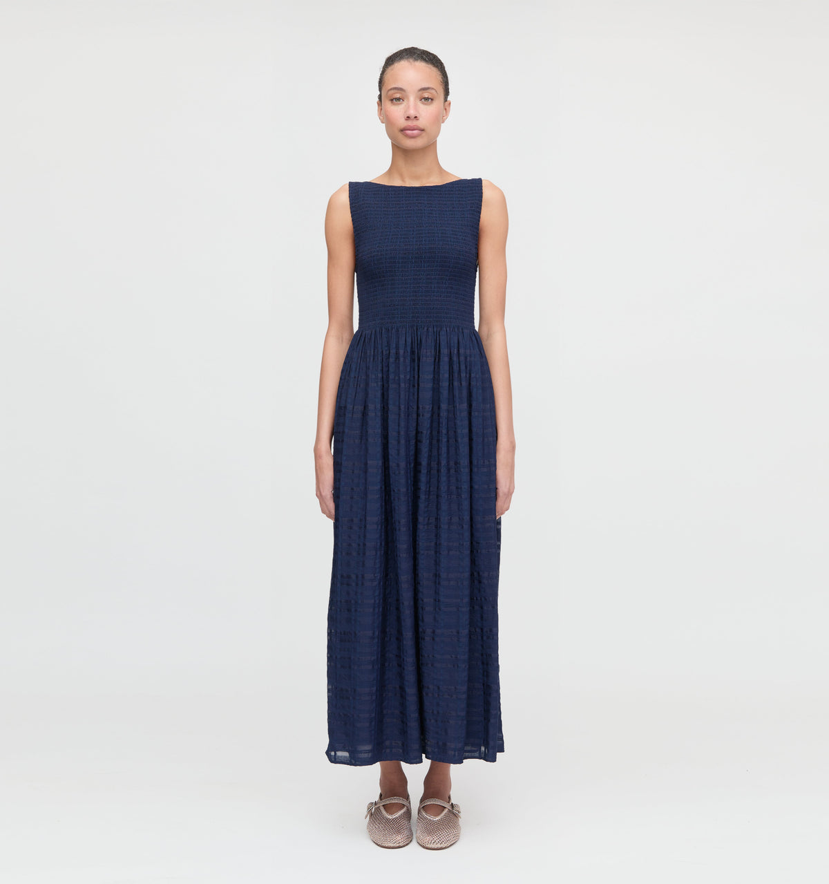 The Cosima Nap Dress - Navy Sheer Plaid