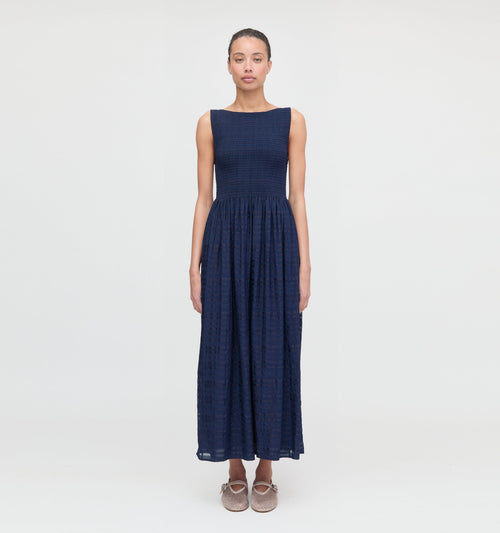 The Cosima Nap Dress - Navy Sheer Plaid