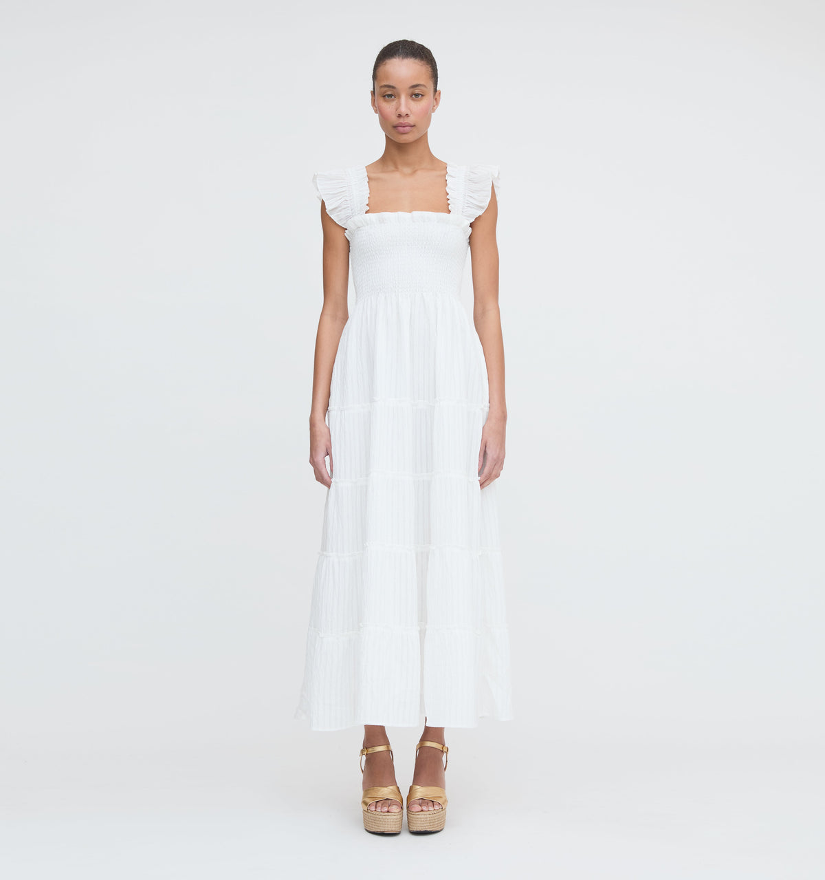 The Ellie Maxi Nap Dress - White Tonal Seersucker