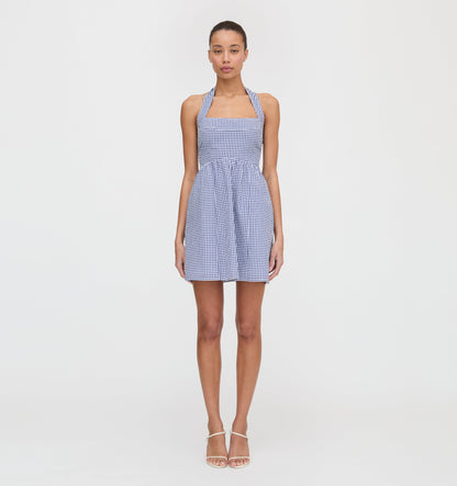 The Fleur Mini Dress - Navy Gingham