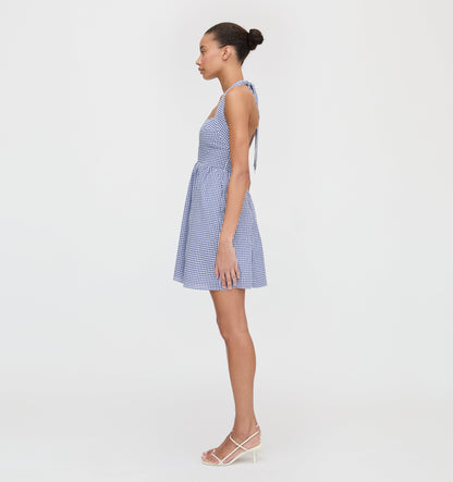 The Fleur Mini Dress - Navy Gingham