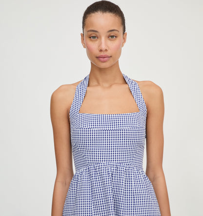The Fleur Mini Dress - Navy Gingham