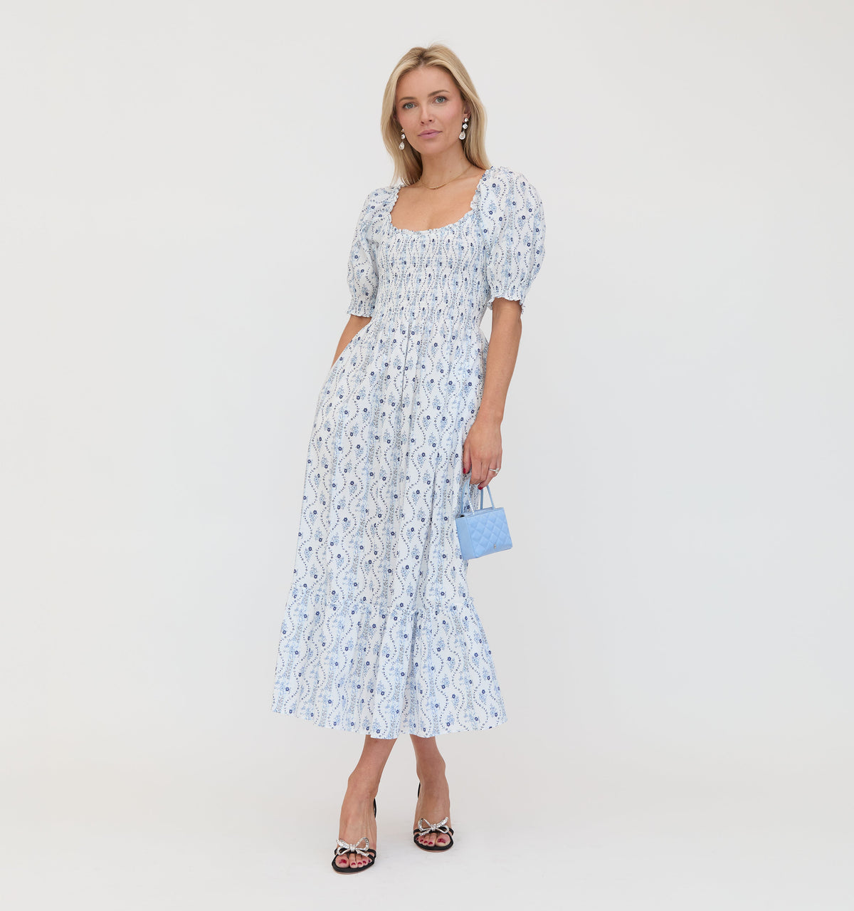 The Louisa Nap Dress - Blue Vine Stripe