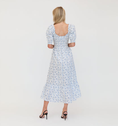 The Louisa Nap Dress - Blue Vine Stripe