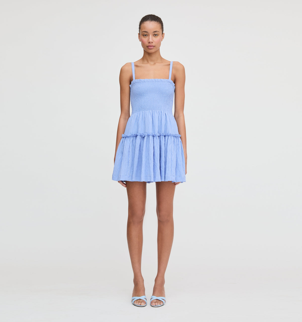 The Seraphina Mini Nap Dress - Bluebird Tonal Seersucker