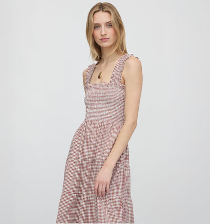 The Goldie Nap Dress - Cognac Gingham