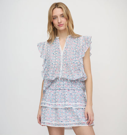 The Meena Skirt - White Etched Floral Stripe