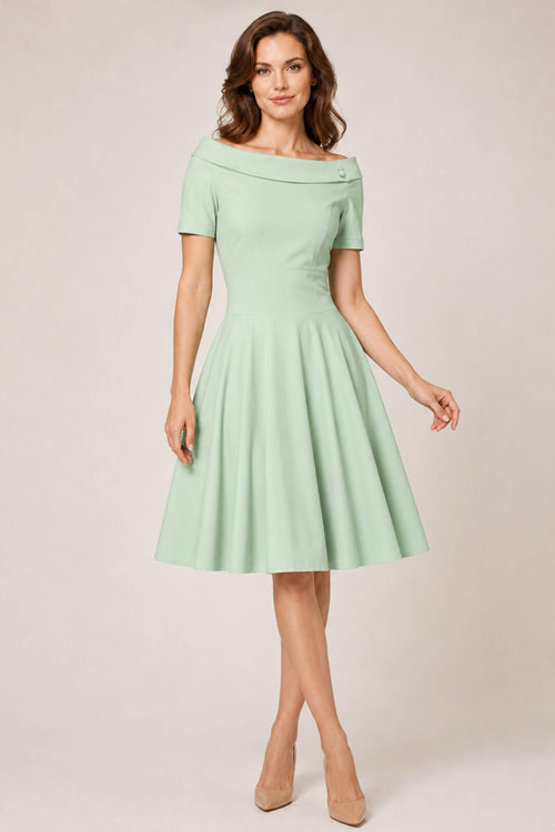 Darlene Light Green Roll Collar Circle Dress